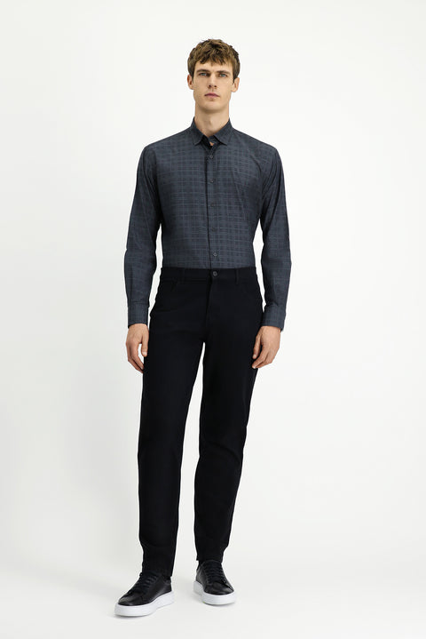 Medium Anthracite Long Sleeve Regular Fit Plaid Cotton Shirt
