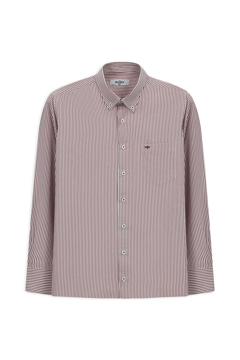 Brick Red Long Sleeve Regular Fit Striped Button-Down Collar Cotton Easy-Iron Shirt