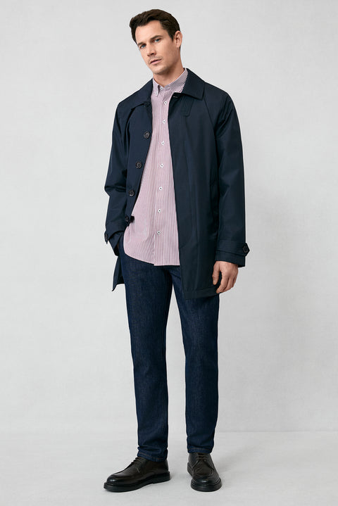 Brick Red Long Sleeve Regular Fit Striped Button-Down Collar Cotton Easy-Iron Shirt