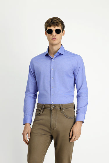 Koyu Mavi  Uzun Kol Slim Fit Dar Kesim Klasik Pamuklu Gömlek