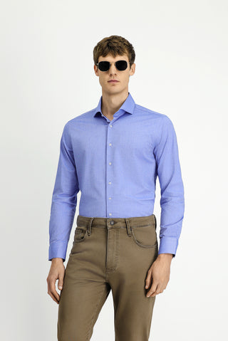 Koyu Mavi Uzun Kol Slim Fit Dar Kesim Klasik Pamuklu Gömlek