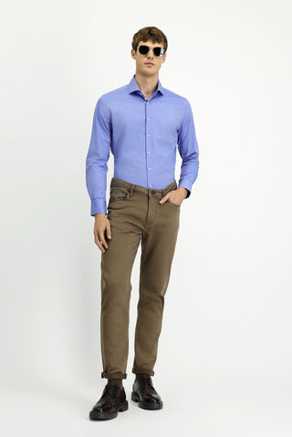 Koyu Mavi Uzun Kol Slim Fit Dar Kesim Klasik Pamuklu Gömlek
