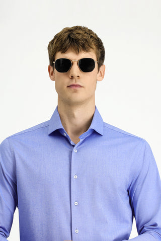 Koyu Mavi Uzun Kol Slim Fit Dar Kesim Klasik Pamuklu Gömlek