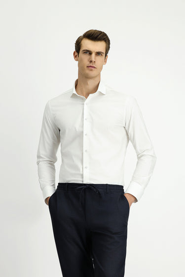 Beyaz Uzun Kol Slim Fit Dar Kesim Klasik Pamuklu Gömlek