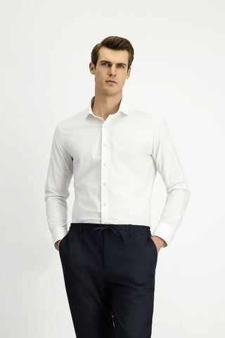 Beyaz Uzun Kol Slim Fit Dar Kesim Klasik Pamuklu Gömlek