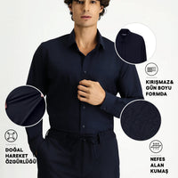 Dark Navy Techno-Line Long Sleeve Slim Fit Classic Lycra Shirt