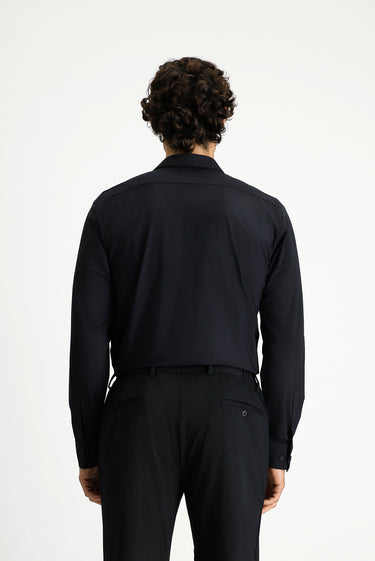 Siyah Techno-Line Uzun Kol Slim Fit Dar Kesim Klasik Likralı Gömlek