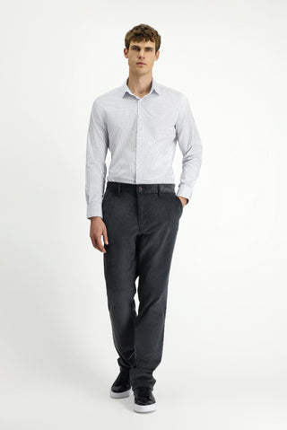 Koyu Lacivert Uzun Kol Slim Fit Dar Kesim Klasik Çizgili Pamuk Gömlek