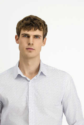 Koyu Lacivert Uzun Kol Slim Fit Dar Kesim Klasik Çizgili Pamuk Gömlek
