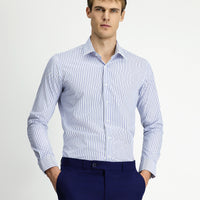 Mavi Uzun Kol Slim Fit Pamuk Çizgili Gömlek