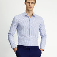 Blue Long Sleeve Classic Slim Fit Narrow Cut Cotton Easy Iron Striped Shirt