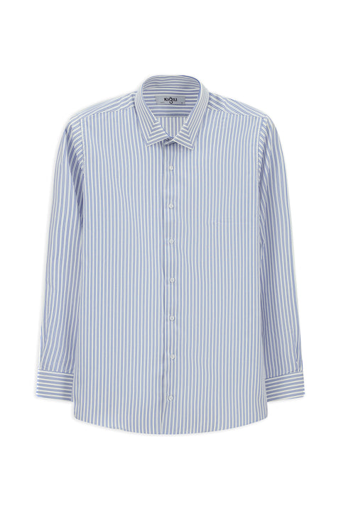Blue Long Sleeve Classic Slim Fit Narrow Cut Cotton Easy Iron Striped Shirt
