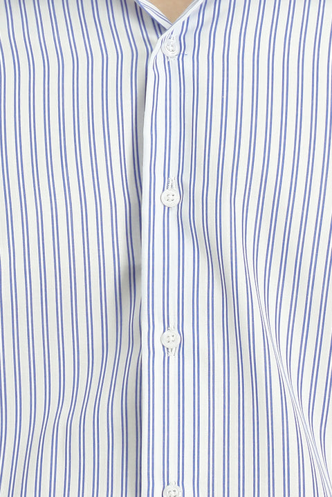 Blue Long Sleeve Classic Slim Fit Narrow Cut Cotton Easy Iron Striped Shirt