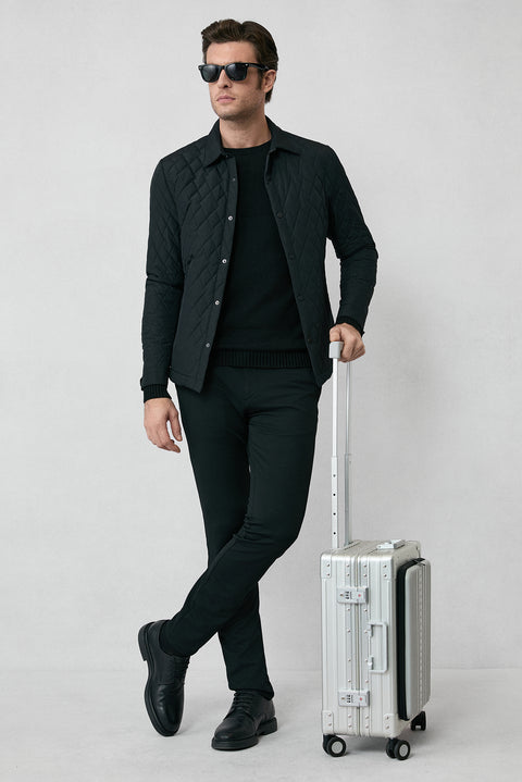 Black Snap-Button Quilted Seasonal Jacket