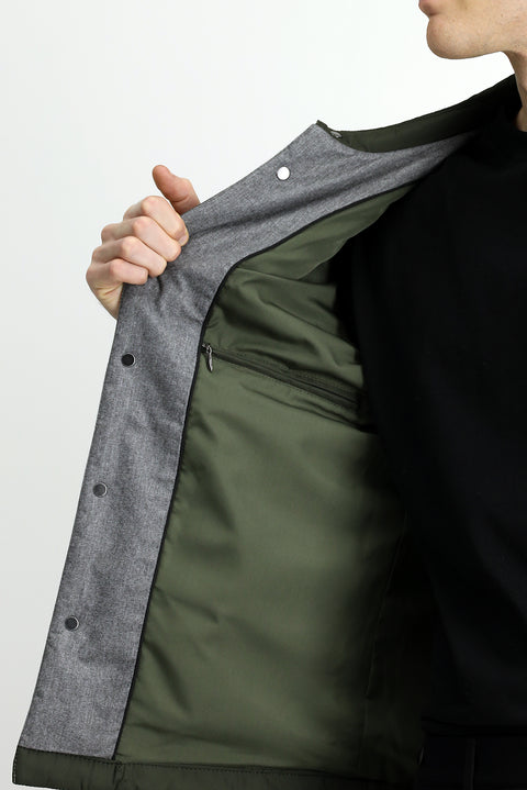 Medium Khaki Snap-Button Quilted Seasonal Jacket