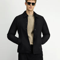 Black Snap-Button Quilted Seasonal Cotton Jacket