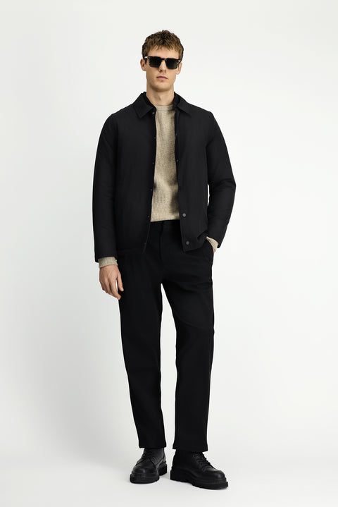Black Snap-Button Quilted Seasonal Cotton Jacket