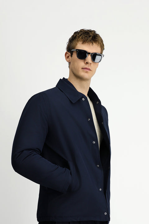 Dark Navy Snap-Button Quilted Seasonal Cotton Jacket