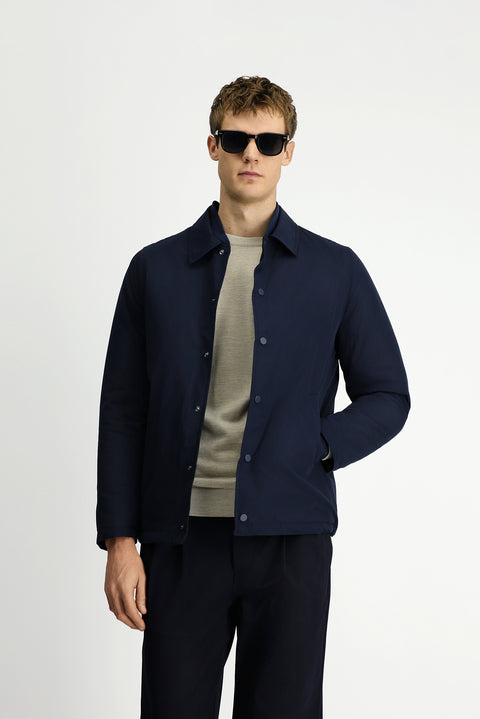 Dark Navy Snap-Button Quilted Seasonal Cotton Jacket