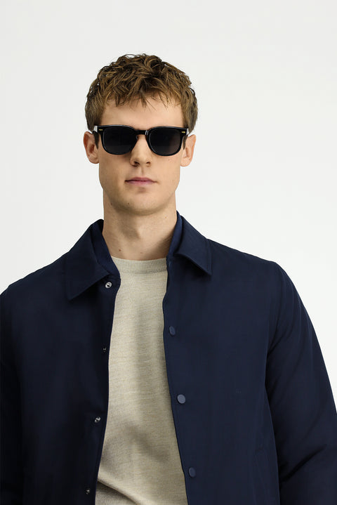 Dark Navy Snap-Button Quilted Seasonal Cotton Jacket
