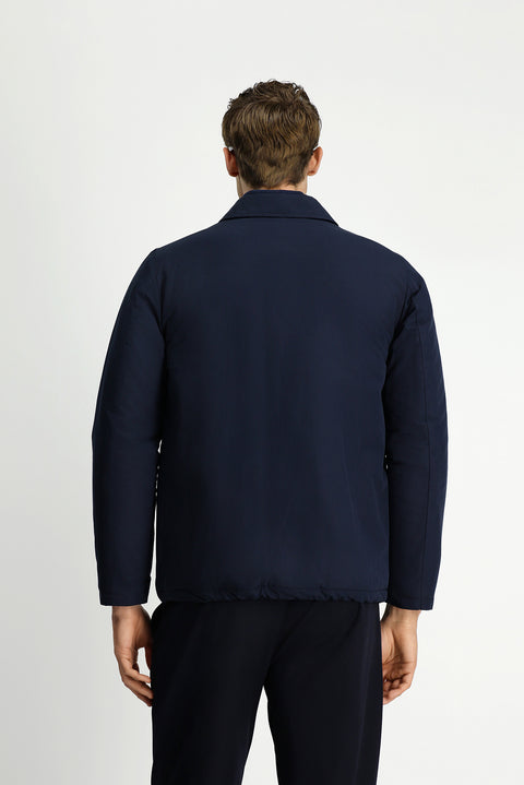 Dark Navy Snap-Button Quilted Seasonal Cotton Jacket