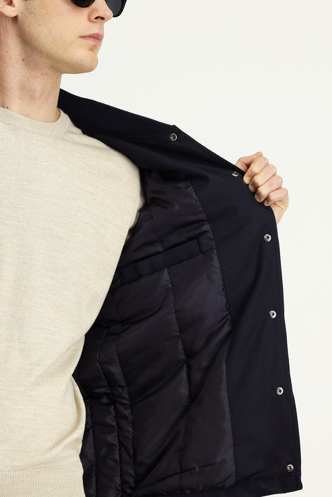 Dark Navy Snap-Button Quilted Seasonal Cotton Jacket