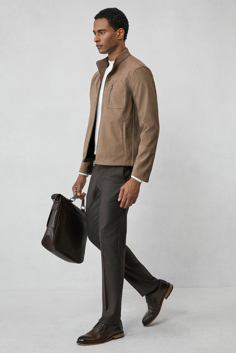 Medium Mink Sporty Stand Collar Zip-Up Suede Jacket / Coat