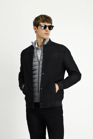 Siyah Slim Fit Dar Kesim Likralı Çıtçıtlı Cepli Bomber Ceket Mont