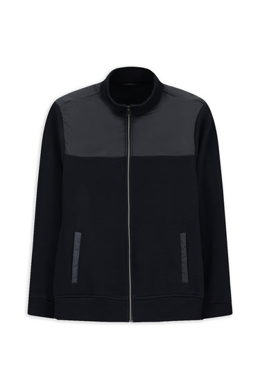 Koyu Lacivert Dik Yaka Scuba Detaylı Örme Mont