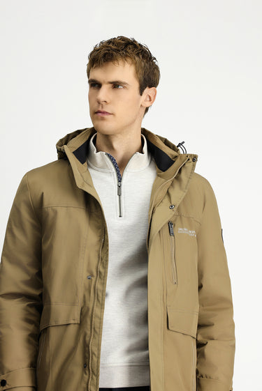 Açık Bej Kapüşonlu Spor Şişme Kaban