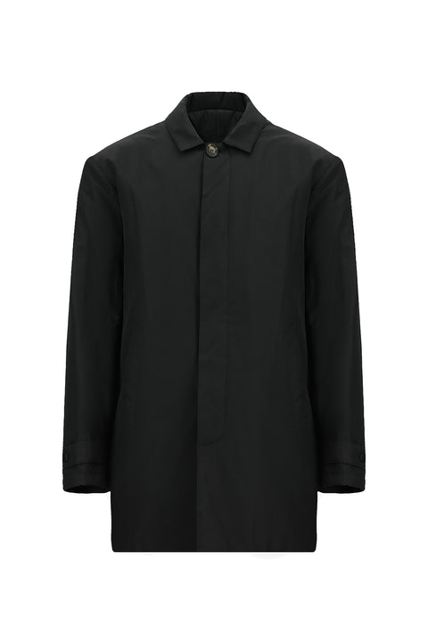 Black Buttoned Quilted Overcoat & Trench Coat
