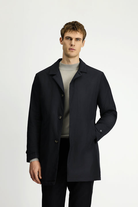 Black Buttoned Quilted Overcoat & Trench Coat