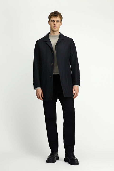 Black Buttoned Quilted Overcoat & Trench Coat