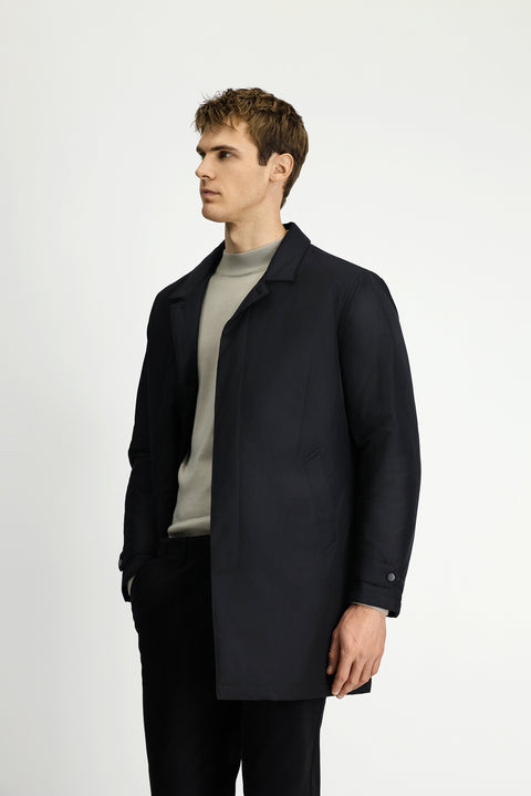 Black Buttoned Quilted Overcoat & Trench Coat