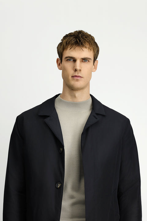 Black Buttoned Quilted Overcoat & Trench Coat