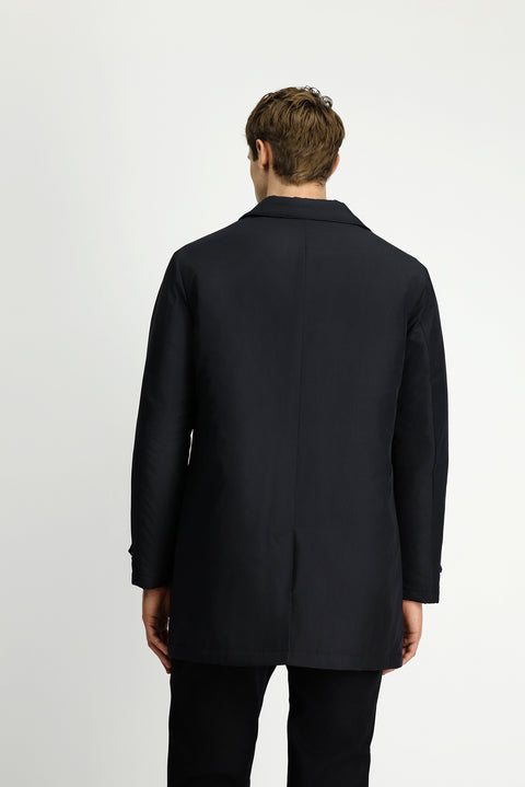 Black Buttoned Quilted Overcoat & Trench Coat