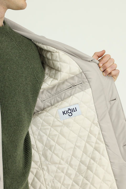Stone Buttoned Quilted Overcoat & Trench Coat