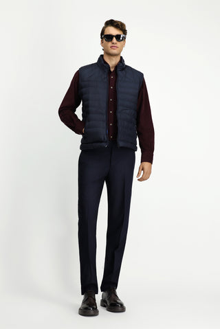 Koyu Lacivert Slim Fit Dik Yaka Fermuarlı Kapitone Spor Yelek