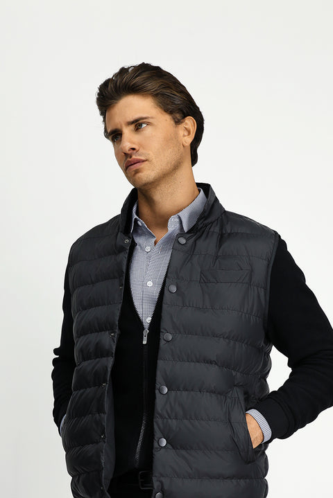 Black Buttoned Quilted Sports Vest