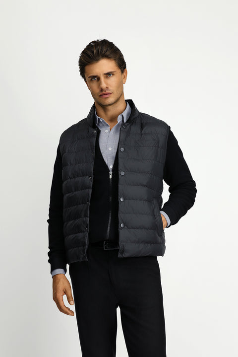 Black Buttoned Quilted Sports Vest
