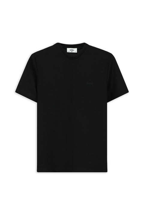 Black Crew Neck Regular Fit Embroidered Lycra Stretch T-Shirt