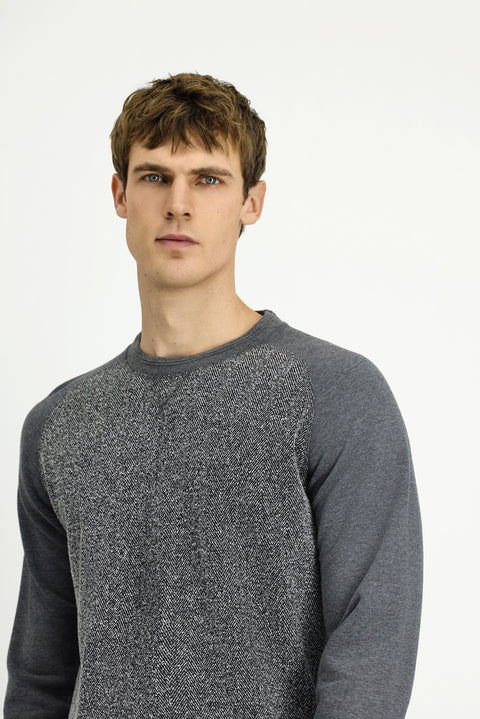 Medium Gray Crew Neck Regular Fit Patterned Cotton Sweatshirt
