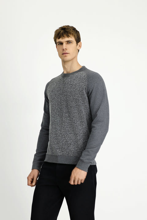 Medium Gray Crew Neck Regular Fit Patterned Cotton Sweatshirt