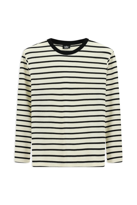 Off-white Crew Neck Regular Fit Striped Sweatshirt