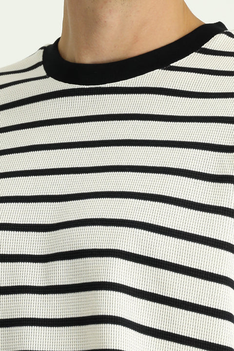 Off-white Crew Neck Regular Fit Striped Sweatshirt