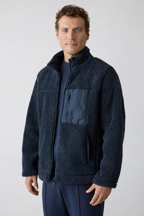 Koyu Lacivert Yarım Balıkçı Yaka Fermuarlı Cepli Sıcak Tutan Peluş Sweat Hırka
