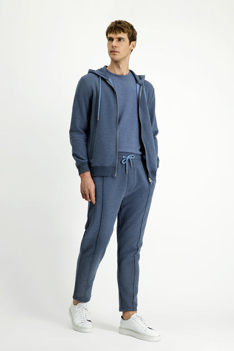 İndigo Melanj Beli Lastikli İpli Cepli Pamuklu Sweatpant / Eşofman Altı
