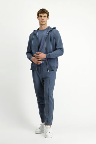 İndigo Melanj Beli Lastikli İpli Cepli Pamuklu Sweatpant / Eşofman Altı