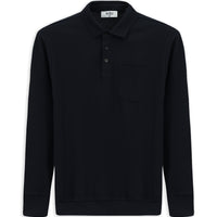 Koyu Lacivert Polo Yaka Regular Fit Desenli Pamuk Sweatshirt