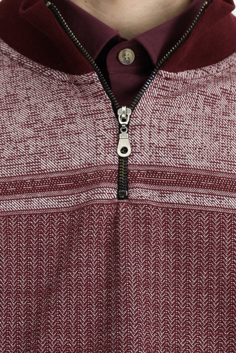 Koyu Bordo Yarım Balıkçı Yaka Yaka Regular Fit Desenli Fermuarlı Pamuklu Sweatshirt